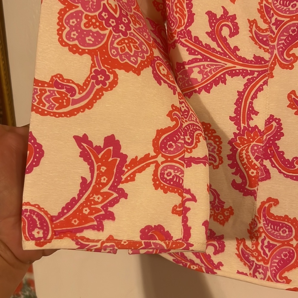 Sigrid Olsen cream w/pink and orange paisley and floral jacket - Picture 4 of 11
